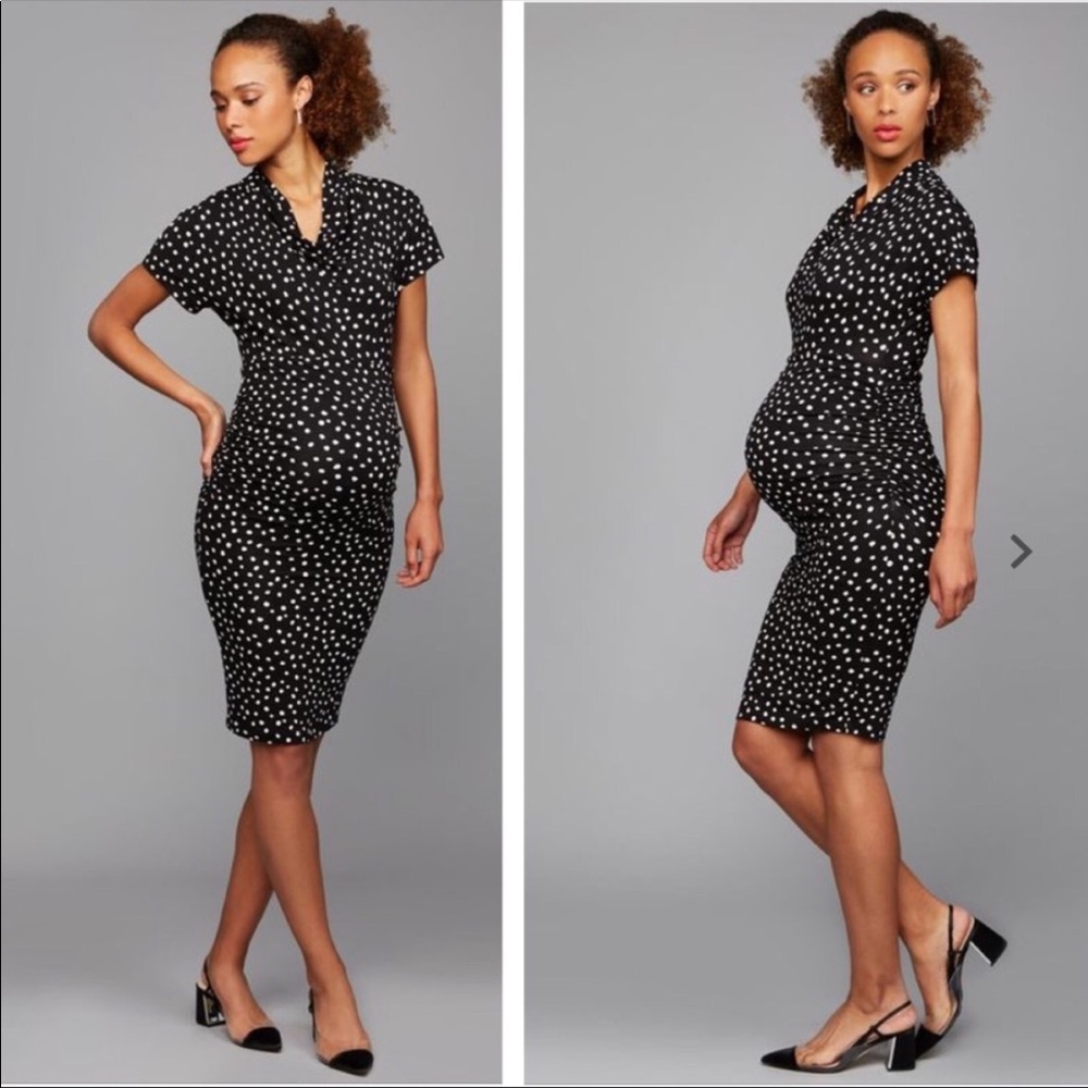 Pea In The Pod - Drape Neck polka Dot Maternity Dress